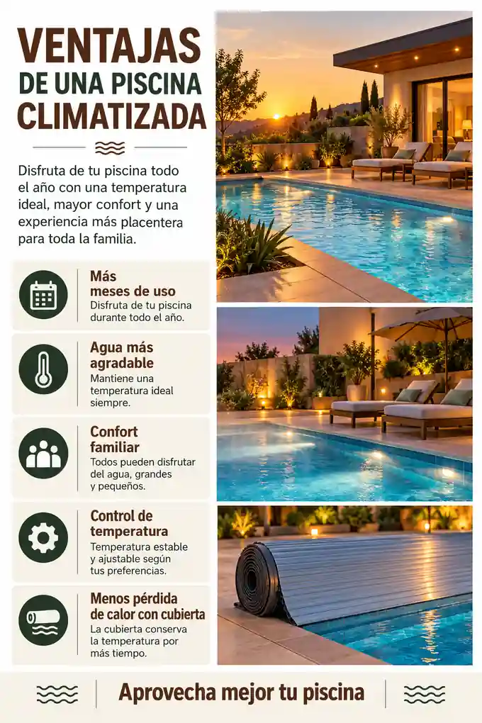 Ventajas de climatizar una piscina: más meses de uso, confort y conservación del calor