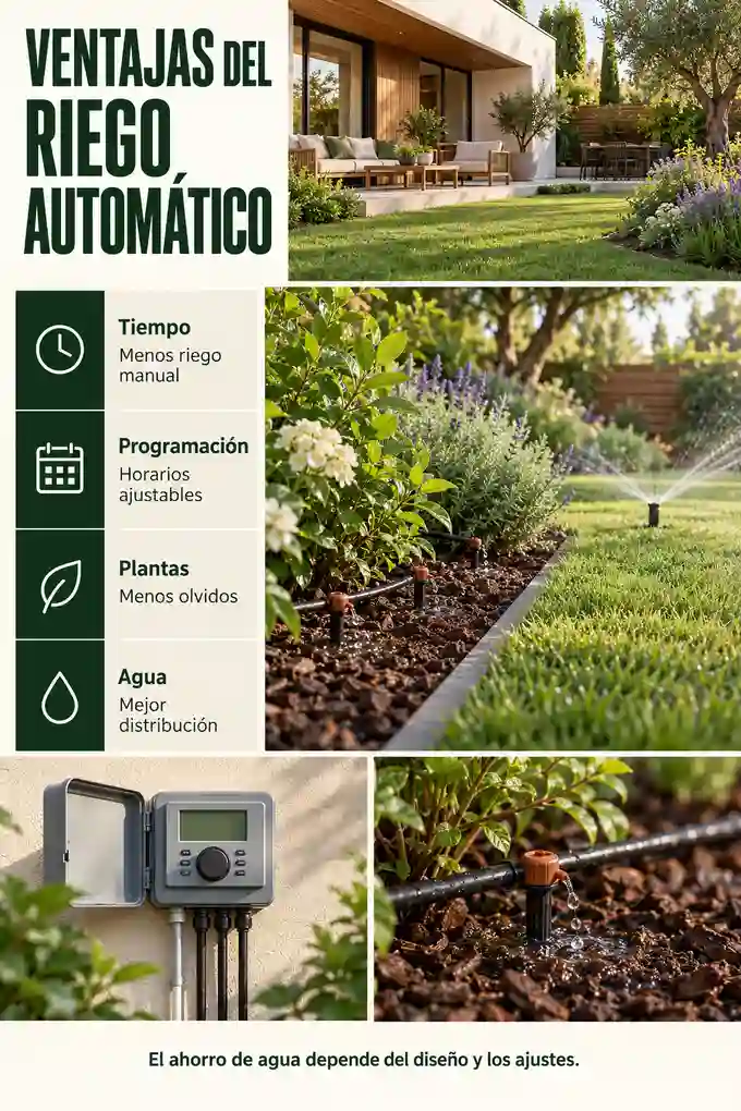 Beneficios del riego automático: ahorro de tiempo, programación y distribución del agua según cada zona