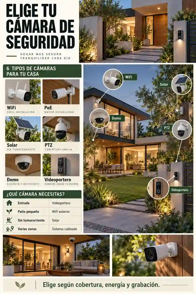 Tipos de cámaras y usos recomendados para entradas, patios, jardines y viviendas con varias zonas