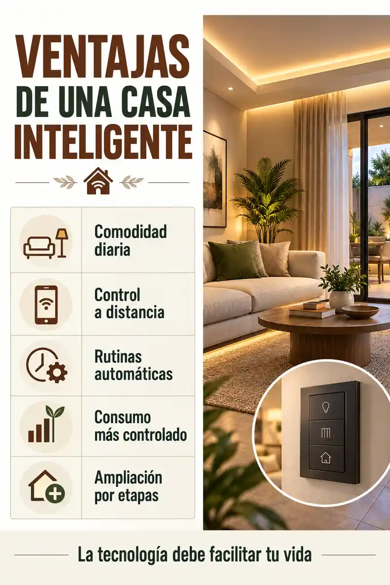 Ventajas de una casa inteligente: comodidad, control remoto, automatización y ampliación por etapas