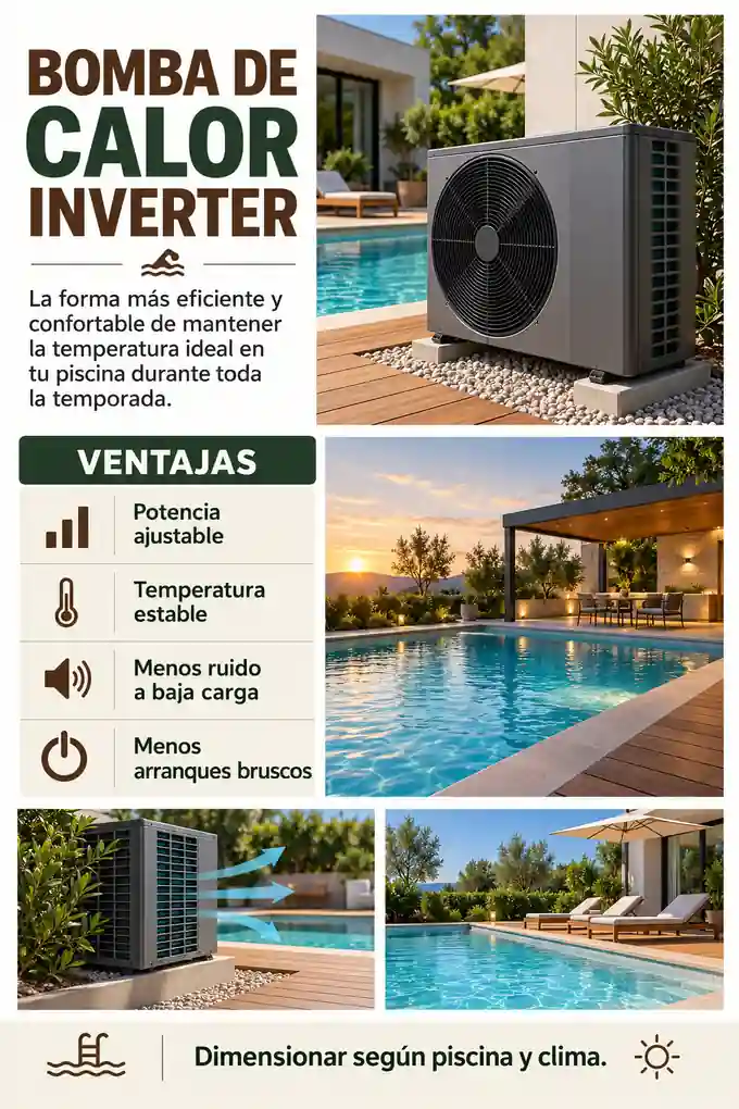 Ventajas de una bomba de calor inverter para mantener estable la temperatura de la piscina