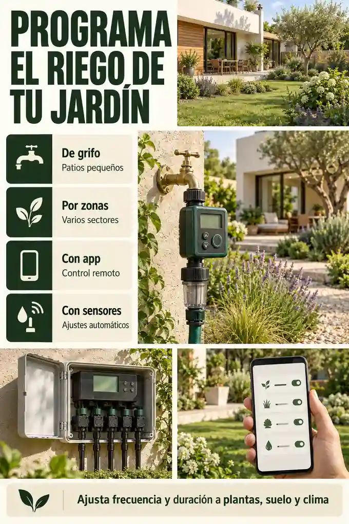 Programadores de grifo, controladores por zonas y sistemas inteligentes para automatizar el riego