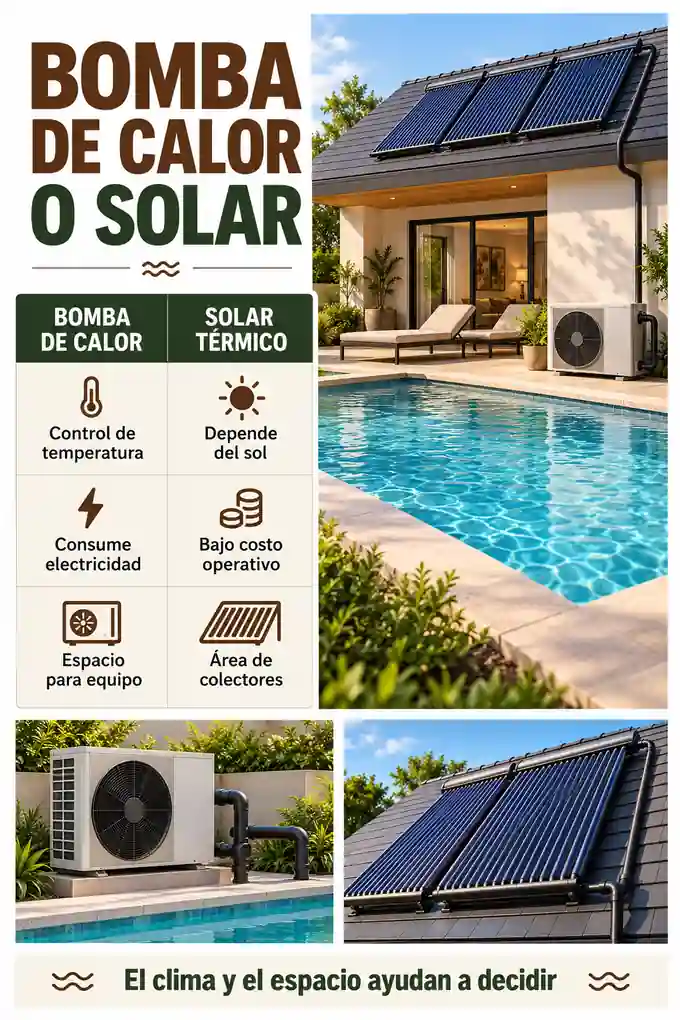 Comparación entre bomba de calor y calentador solar según control, consumo y espacio disponible