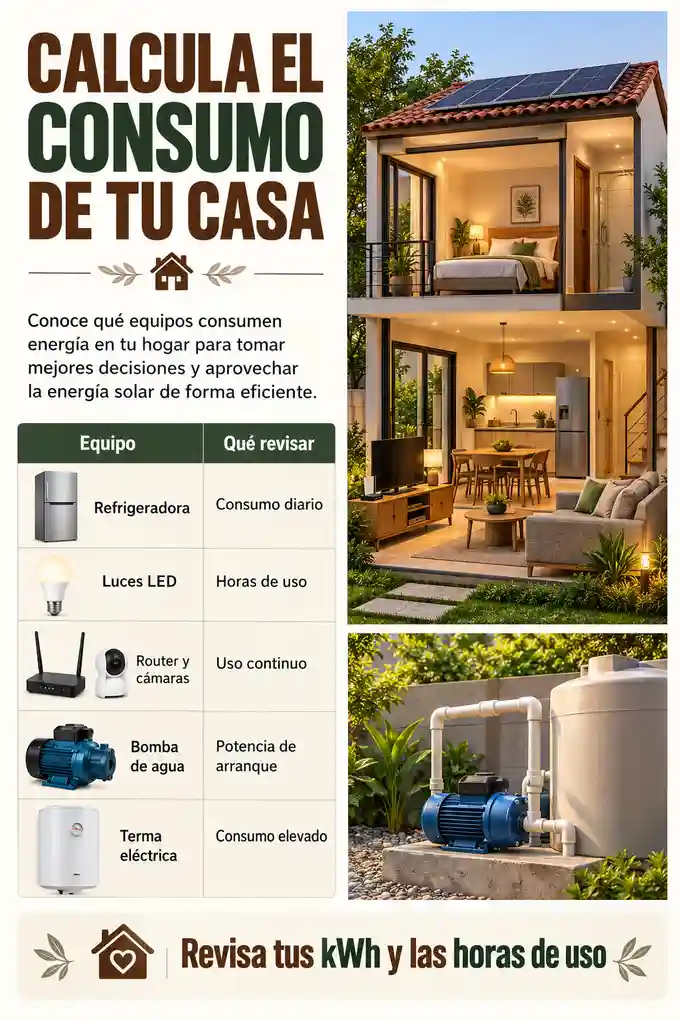Equipos que se deben revisar al calcular el consumo solar de una vivienda y su tiempo de uso