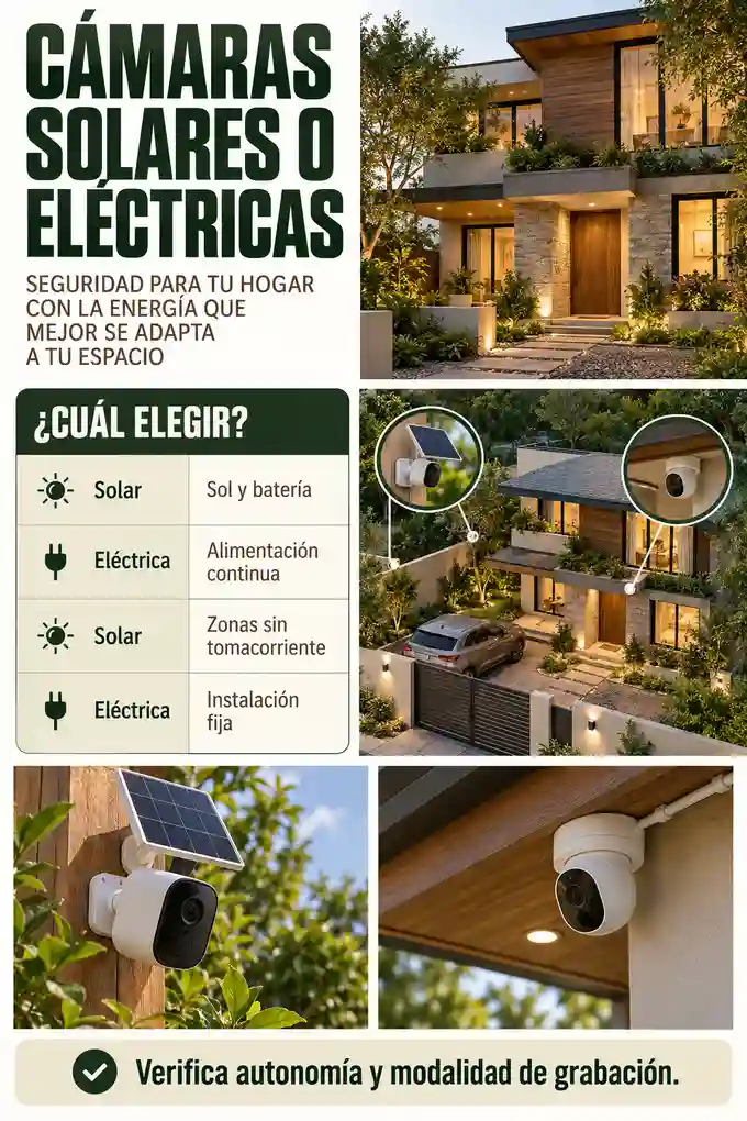Comparativa de cámara solar con batería y cámara de alimentación eléctrica para exteriores