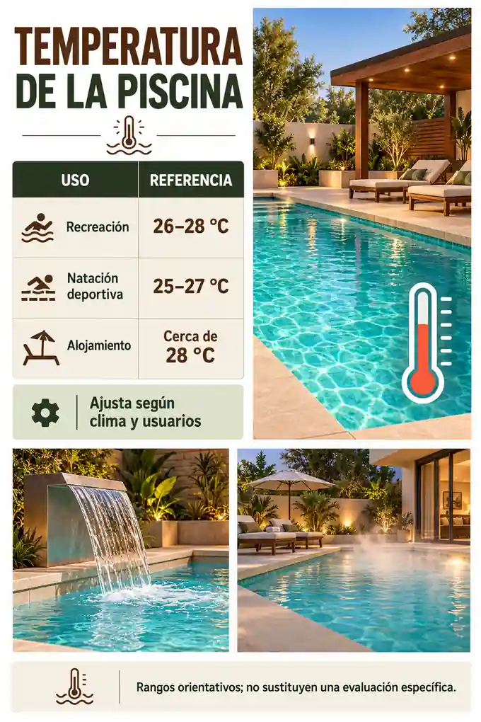 Temperaturas orientativas para piscinas recreativas, natación deportiva y alojamientos