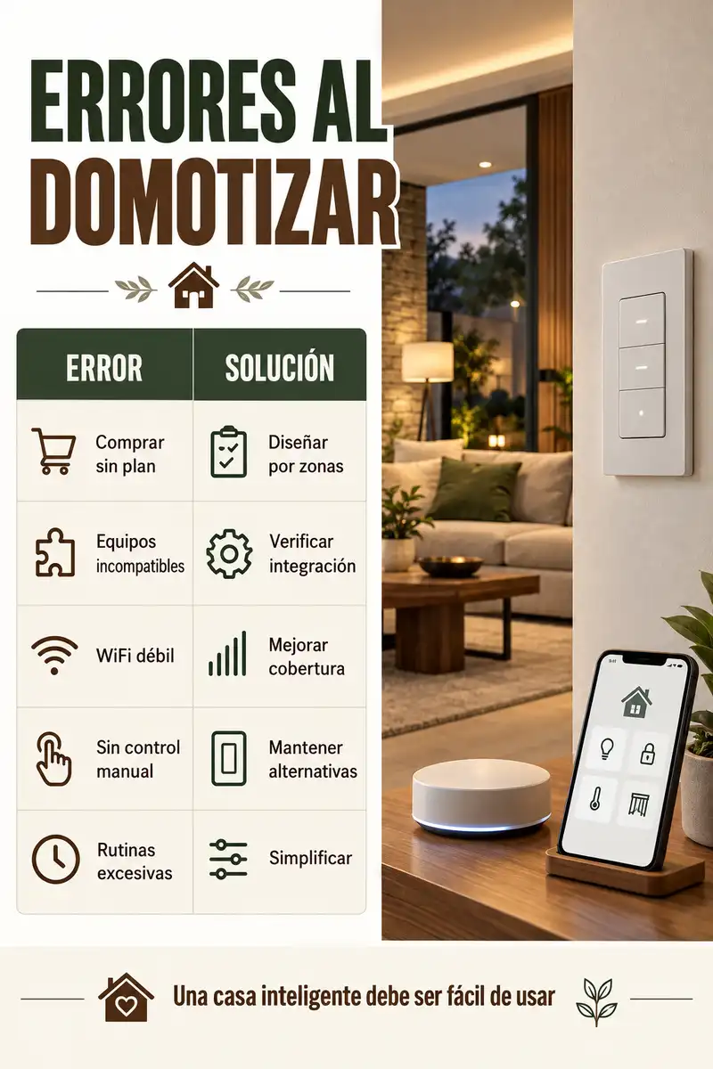 Errores frecuentes al domotizar y soluciones de planificación, compatibilidad, cobertura y control manual