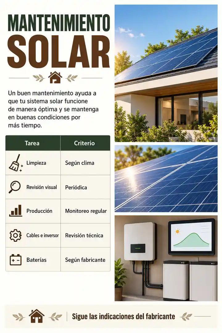 Mantenimiento de paneles solares: limpieza, revisión visual, monitoreo y revisión técnica de equipos