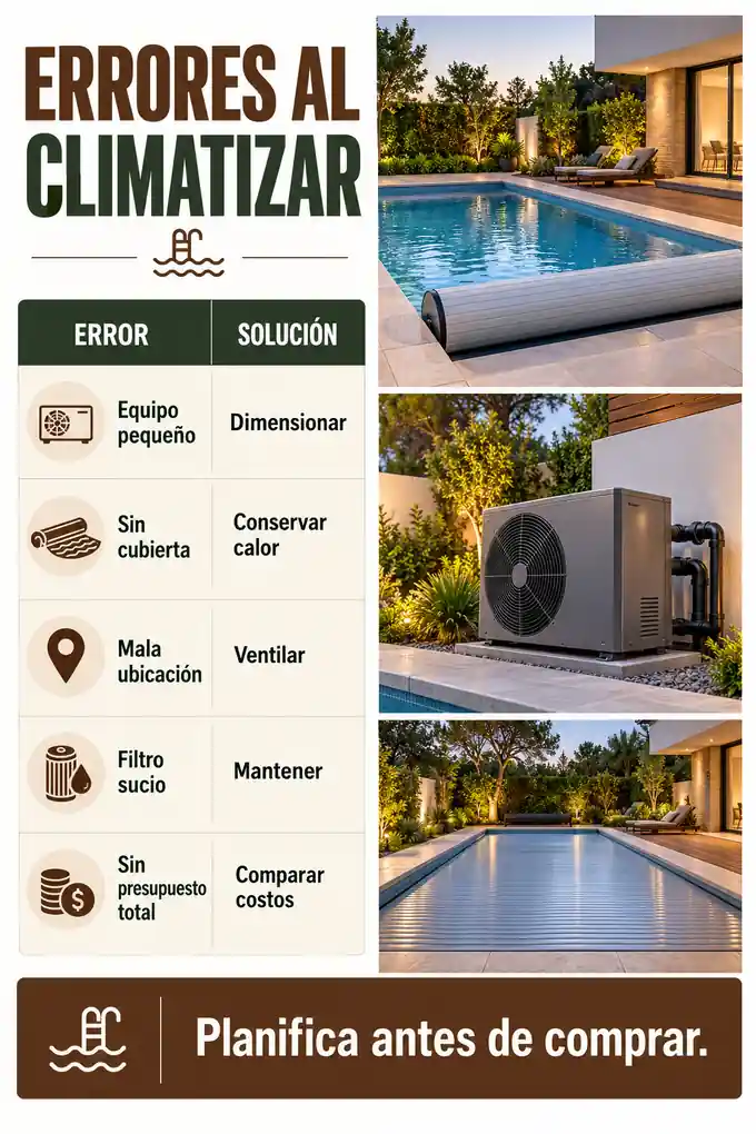 Errores comunes al climatizar piscinas y soluciones de dimensionamiento, cubierta, ventilación y mantenimiento