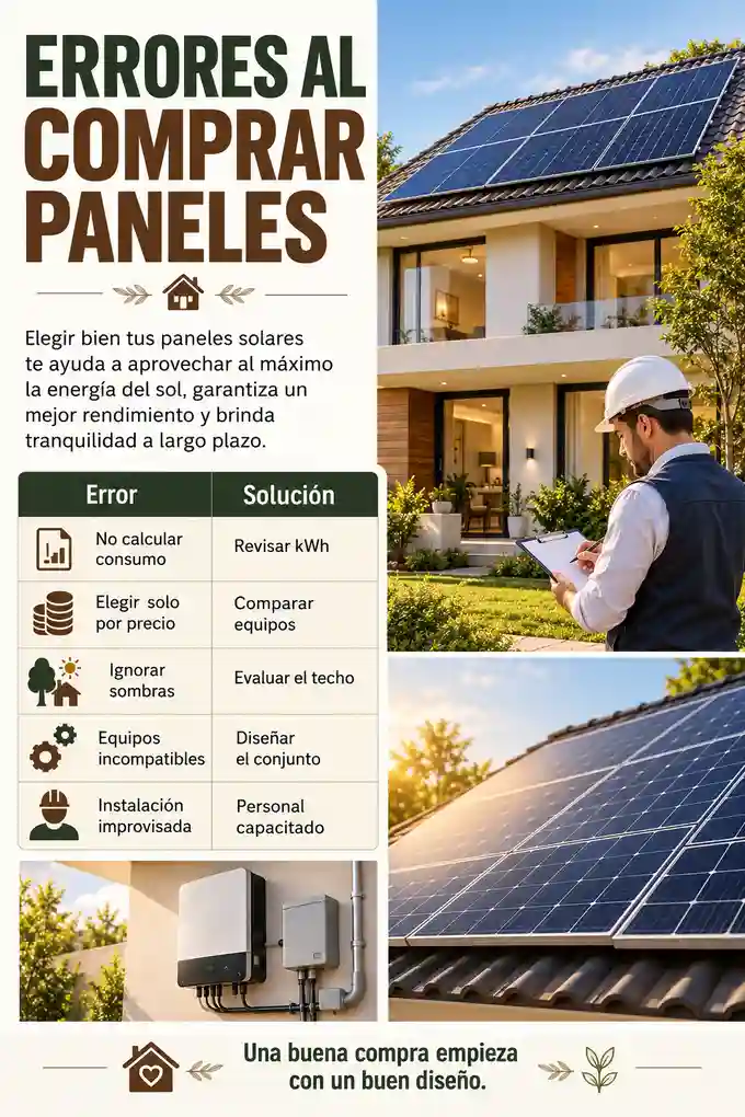 Errores al comprar paneles solares y soluciones para consumo, sombras, compatibilidad e instalación