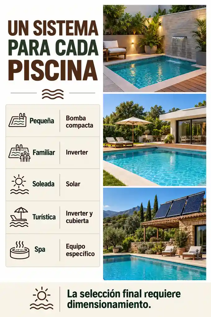Sistemas de climatización según el tipo de piscina: pequeña, familiar, soleada, turística o spa